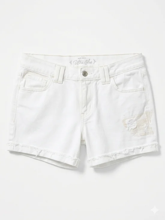 Old Navy White Ultra Blue Mid Rise Denim Shorts - Casual Frayed Hem - Picture 2 of 4